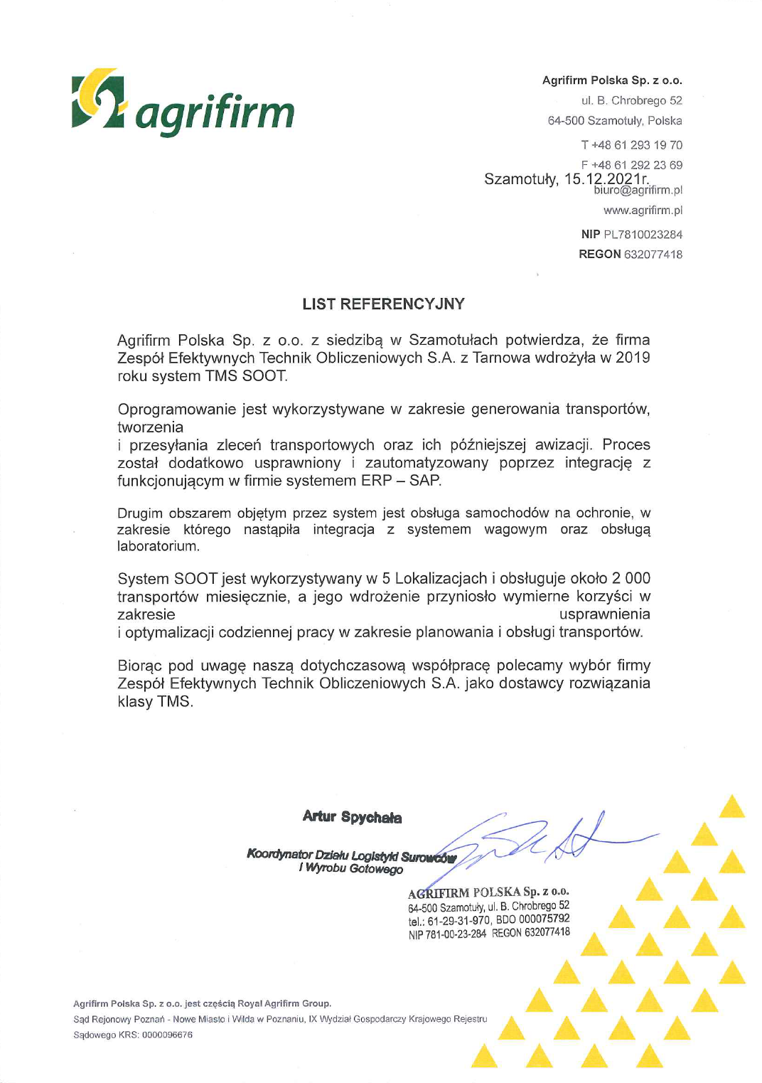 Agrifirm list referencyjny SOOT